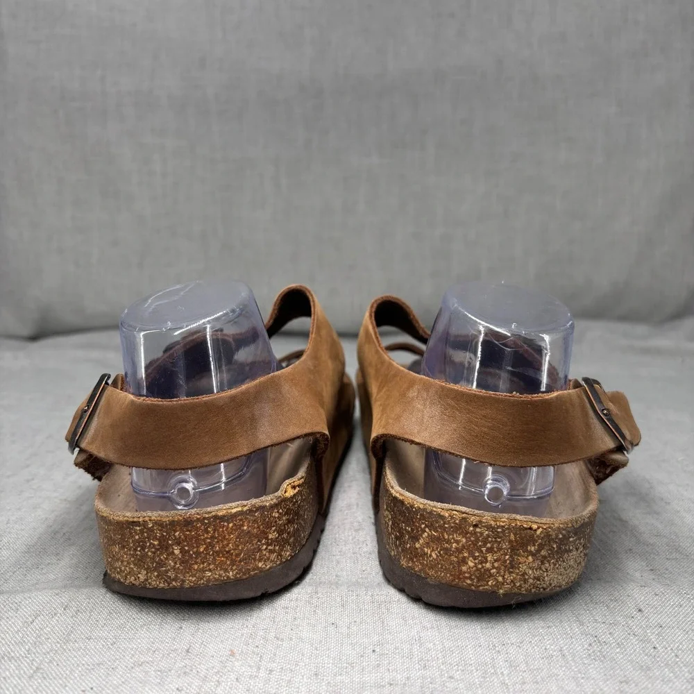Birkenstock Milano Sandals Oiled Brown Leather Buckle Slip On Men's EU 45